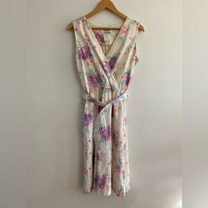 Vintage Floral Midi Dress - Cream and Purple